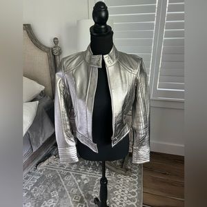 Bebe silver metallic leather jacket XS